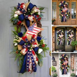 Decorative Flowers American Independence Day Simulation Garland Door Hanging Holiday Window Decoration Bow Rattan Ring Pendant Watermelon