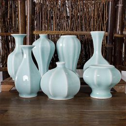 Vases Ceramic Vase Pottery Home Decorations Ornament Fine Celadon Glaze Small Gift Desktop Crafts Room Decor Florero