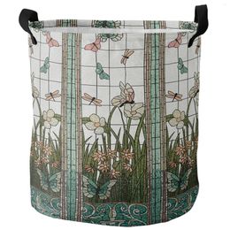 Laundry Bags Stained Glass Butterfly Dragonfly Foldable Basket Toy Storage Waterproof Room Dirty Clothing Organizer