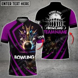 Bowling And Pins Light Customised Name 3D Printed Men's Polo Shirt Summer Street Unisex Casual Bowling Player Polo shirt WK108