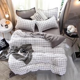 Bedding Sets Black Lattice Duvet Cover Pillowcase Bed Sheet Simple Boy Girls Plaid 3/4Pcs Single Double Bedlinen Home Textile