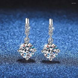 Dangle Earrings Solid 14K White Gold AU585 Platinum PT950 Moissanite Studs Female