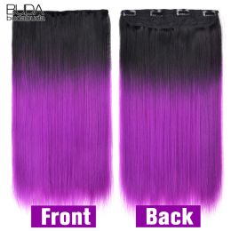 5 Clip-In Hair Extensions Long Straight One Piece Synthetic Heat-Resistant Fibre Hairpiece 22Inch Black Blonde Natural Hairstyle