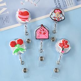 1pc Pink Lover Retractable Nurse Badge Reel Clip Students ID Card Badge Holder Accessories Cute Id Badge Reel School Supplies