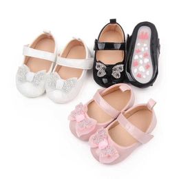 First Walkers Baby shoes baby shoes girls classic bow rubber sole non slip PU leather shoes the first walking baby crib shoes d240525