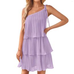 Casual Dresses 2024 Boho Summer For Women Ruffle Tiered One Shoulder Sleeveless Layered Chiffon Woman Clothing Vestidos