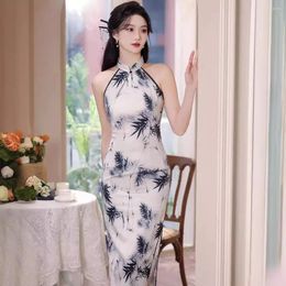 Ethnic Clothing Sexy Sleeveless Long Cheongsam Chinese Improved Dress Vintage Mandarin Collar Qipao Elegant Novelty Traditional Dresses