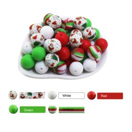 10Pc/Lot Christmas Print Silicone Beads Xmas Designs For Pacifier Clip Necklace Accessories Food Grade Pearls Teething