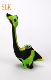 Unbreakable silicone smoking pipes kit with 2 dab accessories portable hand pipe dinosaur bubbler new arrival2228367