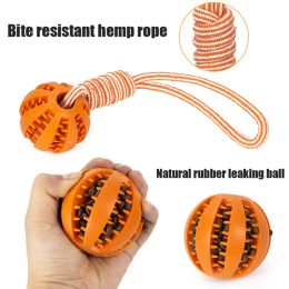 Dog Toys Treat Balls Interactive Hemp Rope Rubber Leaking Balls Small Large Dogs Chewing Bite Resistant Toys Pet Tooth Cleaning