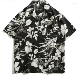 Men's Casual Shirts Summer Short Sleeved Floral Shirt Fashion Loose Full Print Tops Hawaii Breathable Tees Square Neck Beach
