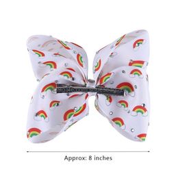 Hair Accessories Rainbow 8-Inch Bow Childrens Oversized Ribbed Print Clip With Card Kids Clips Holidays Gifts Girls Hairpinsfor Holida Dhunw
