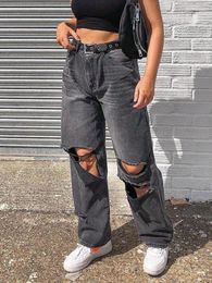 Women's Jeans Fashion Vintage Casual Loose Clothing Baggy Street Wear High Waist Hollow Out Wide Leg Denim Pants Y2k Boyfriend For Women