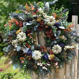 Decorative Flowers 45cm Christmas Autumn Wreath Pumpkin Decoration Hanging Garland Halloween Thanksgiving Xmas Home Wall Decor