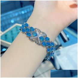 Chain Link Bracelets Foydjew Luxury Designer High-End Jewelry High Carbon Zircon Simation Swiss Blue Topaz Stone For Drop Delivery Dhvvz