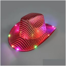Party Hats Space Cowgirl Led Hat Flashing Light Up Sequin Cowboy Luminous Caps Halloween Costume 915 Drop Delivery Home Garden Festi Dhyni