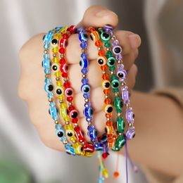 Turkish Evil Eye Bracelets Coloured Glaze Crystal Beads Bracelet For Men Women Handmade Braided Rope Charm Jewelry