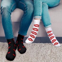 Women Socks Winter Cotton Valentines Day Gift Lip Print Couple Mid-tube High Elasticity Anti-slip Soft Warm For Fall