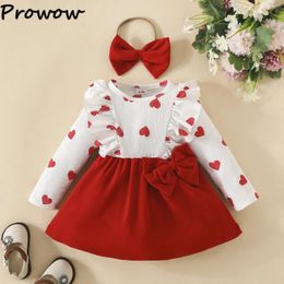 Girl Dresses Prowow Winter Baby Valentine's For Girls Ruffles Heart Bowknot Red Dress Kids Party Valentines Day Clothes