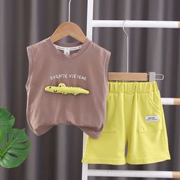 Kinderanzug Sommer Stereoskopischer Dinosaurier-Weste Jungen ärmelloses T-Shirt Casual Shorts kurzärmelige zweiteilige Set