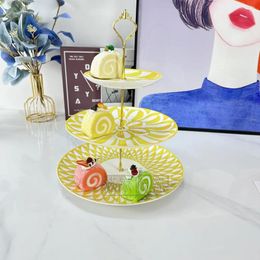 Plates Fruit Plate Living Room Coffee Table European-style Ceramic Multi-layer Candy Front Desk Exquisite Cake Tray Snack Bracket
