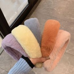 Winter Faux Rabbit Fur Headbands Solid Wide Soft Fluffy Furry Hairbands for Women Girls Plush Hair Hoops Hair Accessories