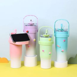 40oz portable car cup 304 stainless steel with straw insulation cup gradient accompanying giant ice cream cup