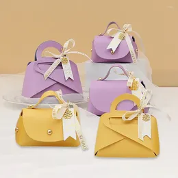 Gift Wrap Luxury Bow Ribbon Leather Mini Handbag Bags Candy Packaging Box Distributions Bag Wedding Party Favour Purse