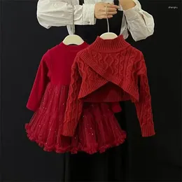 Clothing Sets Girls Clothes Set Autumn Winter Children Fashion Woolen Sweater Coat Knitted Tops Vest Leather Skirt