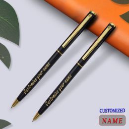Customise Gold Colour Text Ballpoint Pen Carving Metal Stationery Supplies School Office Accessories Writing Teacher 2024 Cheap