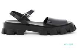 Women Brushed Leather Sandals Monolith Designer Lady Ankle Strap Metal Buckle Tread Rubber Sole Platform Heel Slide 20229835695