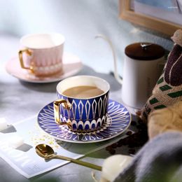 Cups Saucers British Creative Geometric Ceramic Mugs With Gold Handle Handmade Coffee Gradient Tea Milk Mug Cup Unique Gifts Home Decor