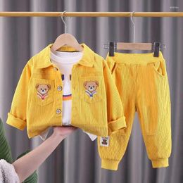Clothing Sets Kids 3-Piece Set 2024 Spring And Autumn Cartoon Bear Cardigan Jackets Shirts Pants Christmas Infant Outfits Boys Tracksuits