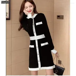 Casual Dresses Winter Basic Wear Little Black Button Design Year Girls Long Sleeve Slim Fitted Knitted Sweater Dress Vestido