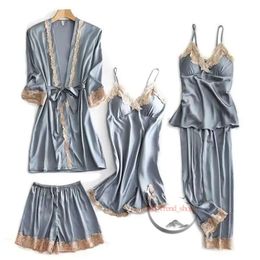 designer sleepwear pijama femmes Suit Womens Lace Satin Pajamas Gown Set Cami Nighties Pijama Home Clothes Spring Night Dress Women's Sleepwear Silk Robe Sets 856