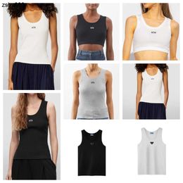 Womens Tanks Camis Anagram-Embroidered Cotton-Blend Tank Top Shorts Designer Nylon Yoga Suit O-Neck Sleeveless Sports Bra Vest Ladies Solid Elastic Femme