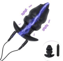 Electric Shock Silicone Hollow Anal Plug Dildo Vibrator For Women Man Dildo Masturbator Enema Butt Plug Anal Toys5546456