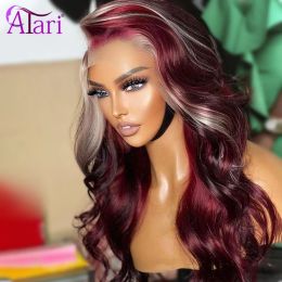 613 Blonde with Burgundy Body Wave Human Hair Wigs Transparent 13x6 13x4 Lace Frontal Wig Highlight 5x5 Closure Wig Pre Plucked