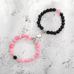 Strand 2pcs Magnetic Magnet Bracelet Rice Bead Exquisite Couple Hand Chain Accessory Personality Peach Heart