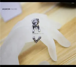 Cluster Rings Wholesale Adjustable Hippie Pug Ring Free Size Punk Animal Dog Jewelry For Pet Lovers Embossed Accessory