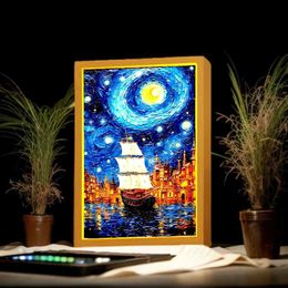 Night Lights Light Painting Frame Led Night Light Moon Light Van Gogh Starry Sky Wall Hanging Art Oficina Bedroom Home Decoration Friend Gift S2452410