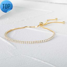 CANNER 925 Sterling Silver Moissanite Gold Plated Chain Adjustable 5A Zircon CZ Tennis Bracelet For Women Girls Gifts