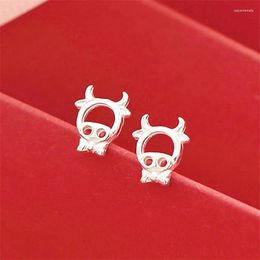 Stud Earrings 2024 Korean Fashion Animal Zodiac Cattle Lucky For Girls Cute Small Mini Price Tibetan Silver Earring Women