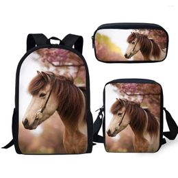 Backpack Creative Fashion Novelty Horses 3D Print 3pcs/Set Pupil School Bags Laptop Daypack Inclined Shoulder Bag Pencil Case