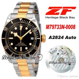 ZF A2824 Automatic Mens Watch Two Tone Yellow Gold Black Bezel Black Dial Stainless Steel Bracelet Best Edition ETA PTTD Puretime C04b2 232e