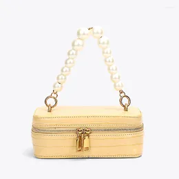 Bag Unique Pearl Chain Design Stone Pattern Small Square Box Trend Ladies Handbag Women Shoulder Messenger Flap