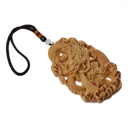 Decorative Figurines Zodiac Chinese Dragon Themed Pendant Natural Wooden Keychain Versatile Usage Carved Car