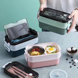 Dinnerware Lunch Box Bento For Student Office Worker Double-layer Microwave Heating Container Storage