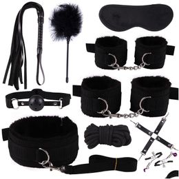 Other Festive Party Supplies Nylon Bdsm Bondage Set Handcuffs Nipple Clamps Collar Gag Whip Rope Couples Toys For Adts239Uk1182177 Otgmo