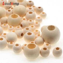 10-40mm Big Hole Natural Wooden Beads Round Ball Loose Spacer Beads For Jewellery Making DIY Bracelet NecklaceSsupply